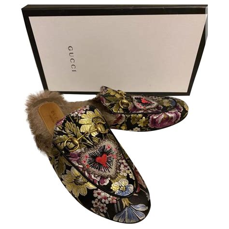 floral gucci mules|Gucci fur lined mules.